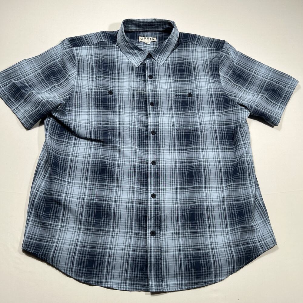 Orvis Classic Collection Short Sleeve Plaid Shirt Men's XL Blue Button Down